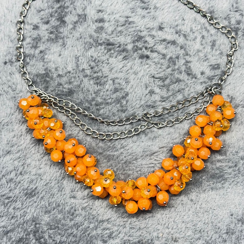 Women's Orange Beaded Layered Chain Necklace Jewelry Sparkly Statement 20 in